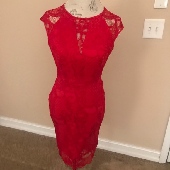 SHOWSTOPPER! Red Lace and Net Dress by Guess. - Picture 3 of 7